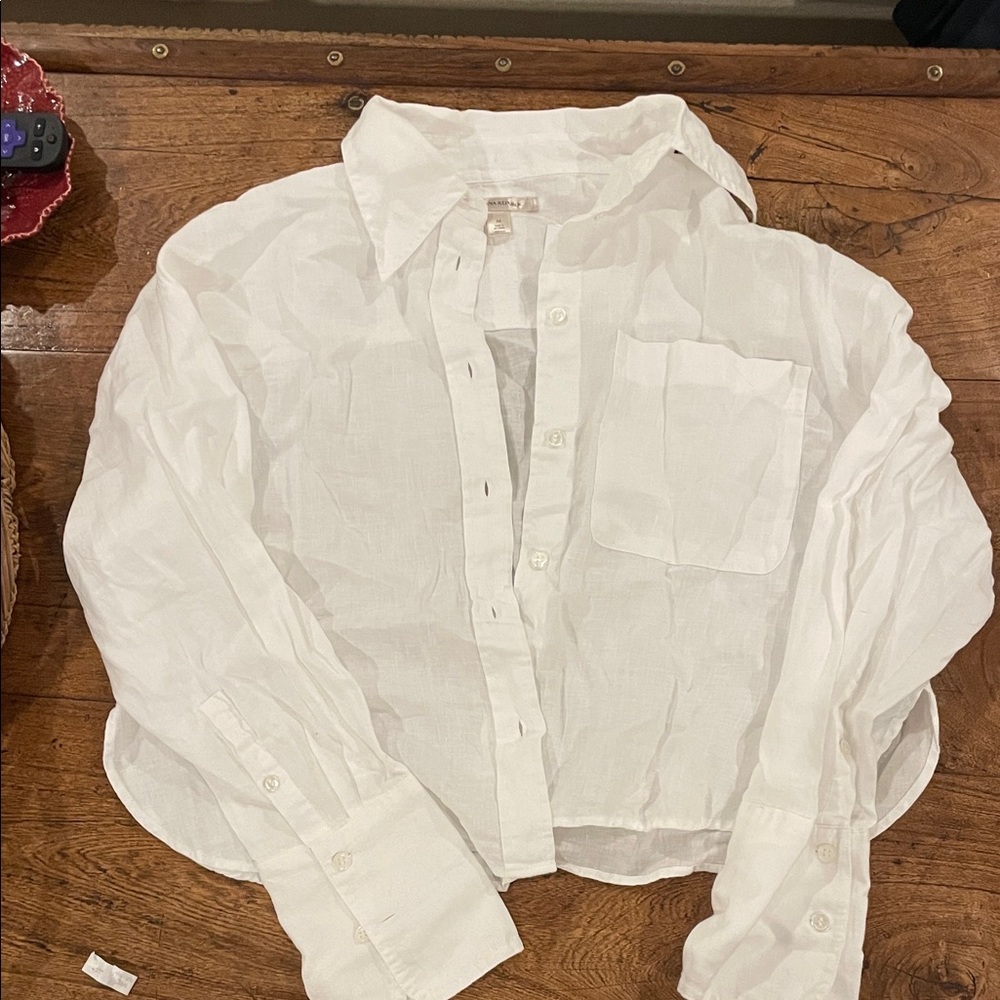 Cropped Linen White Button-Up Shirt